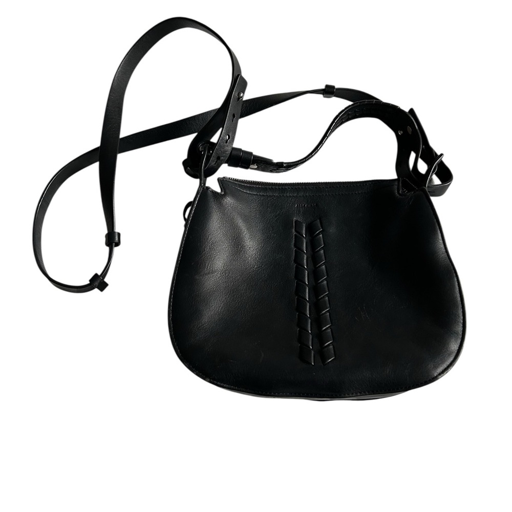 AllSaints Black Leather Shoulder Crossbody Bag with Braided Front